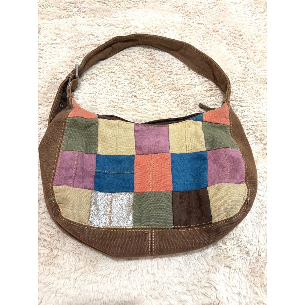 Patchwork Y2K Vintage Boho 2000s Hobo Bag Multicolor Faux Suede Shoulder Purse